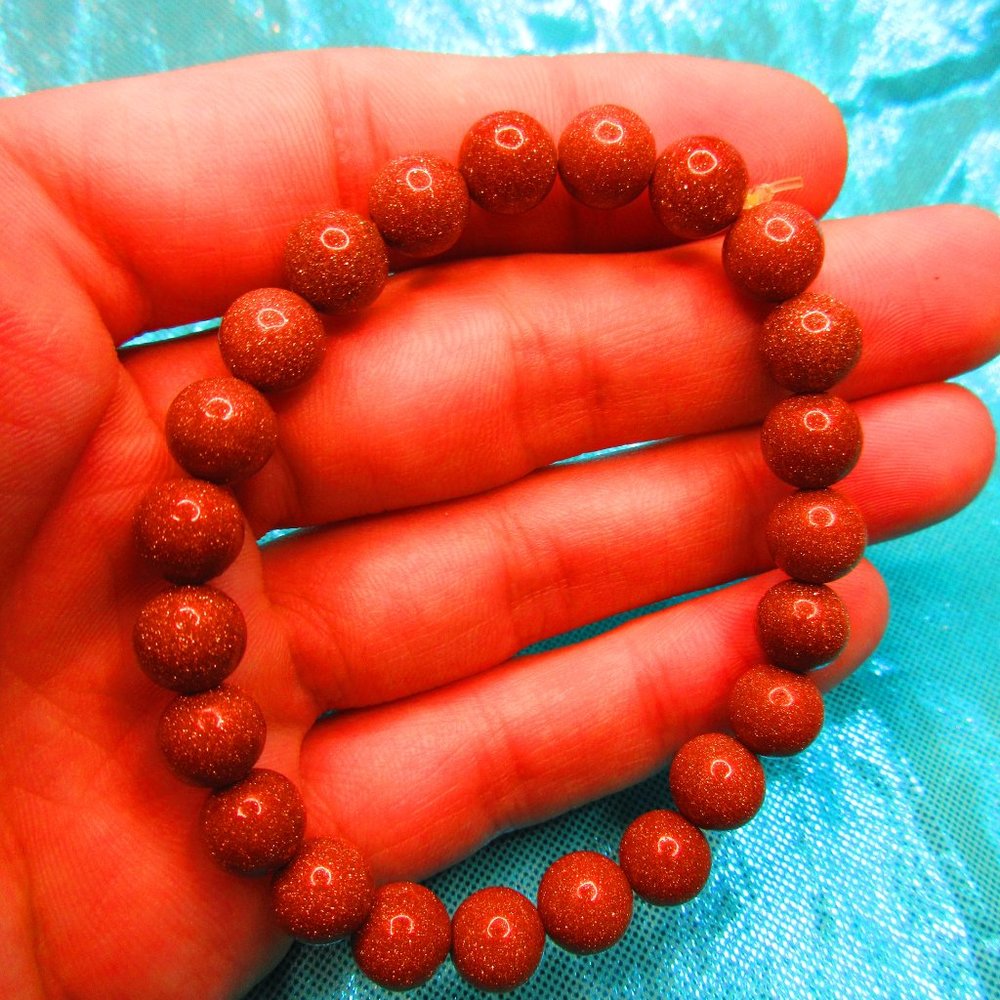 Goldstone 8mm Round 7" Stretchy Gemstone Bracelet